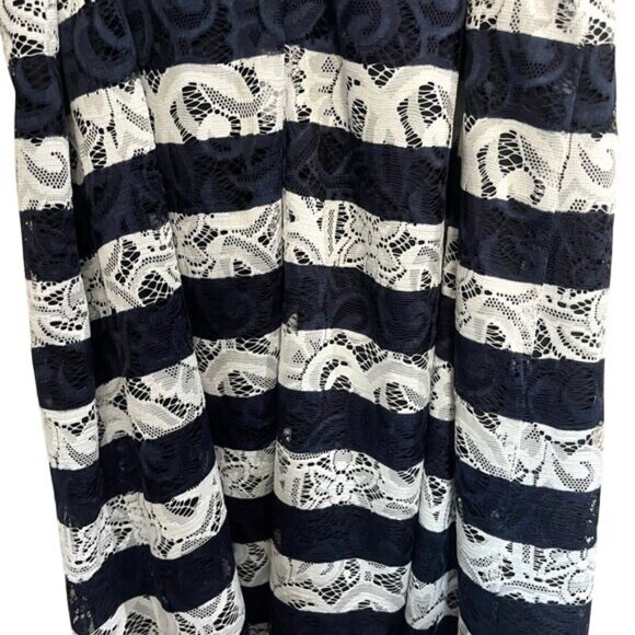 Alex Marie Navy White Horizontal Floral Sleeveless Lace Belt Dress Nautical SZ12 - Picture 6 of 9